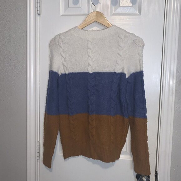 Moth Anthropologie Crew Neck White Color Block Knit Acrylic Blend Sweater XS - Picture 5 of 8